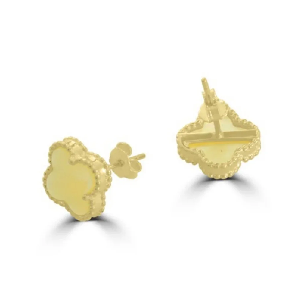 Mother of Pearl clover 925 silver 18k GP push back Clover stud earrings - Picture 2 of 3